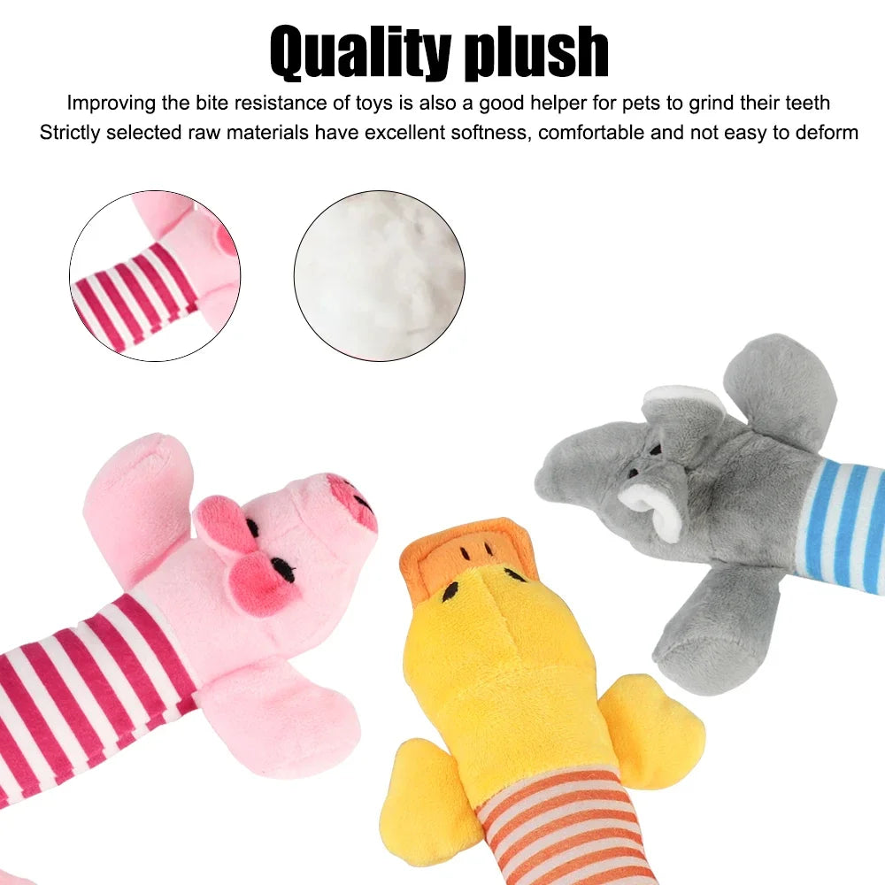 Squeaky Plush Dog Toy | Pig, Duck & Elephant Design Chew Toy for Interactive Play & Training