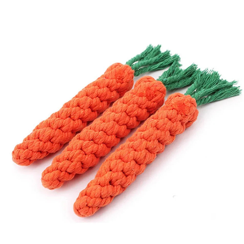 Carrot Rope Dog Chew Toy | Durable Braided Cotton Bite Toy for Puppy Teething & Dental Cleaning