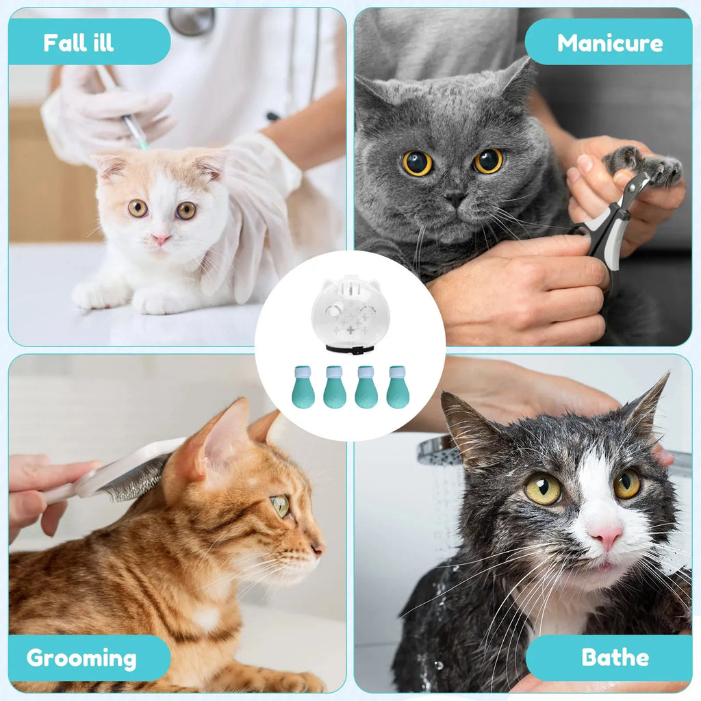 Cat Muzzle Grooming Set | Breathable Anti-Bite Hood with Silicone Paw Covers for Cats