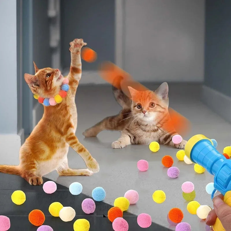 Interactive Cat Ball Launcher Toy with Soft Plush Balls