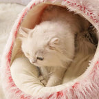 Soft Plush Cat Bed with Cover | Warm Round Sleeping Nest Cave for Cats & Small Dogs