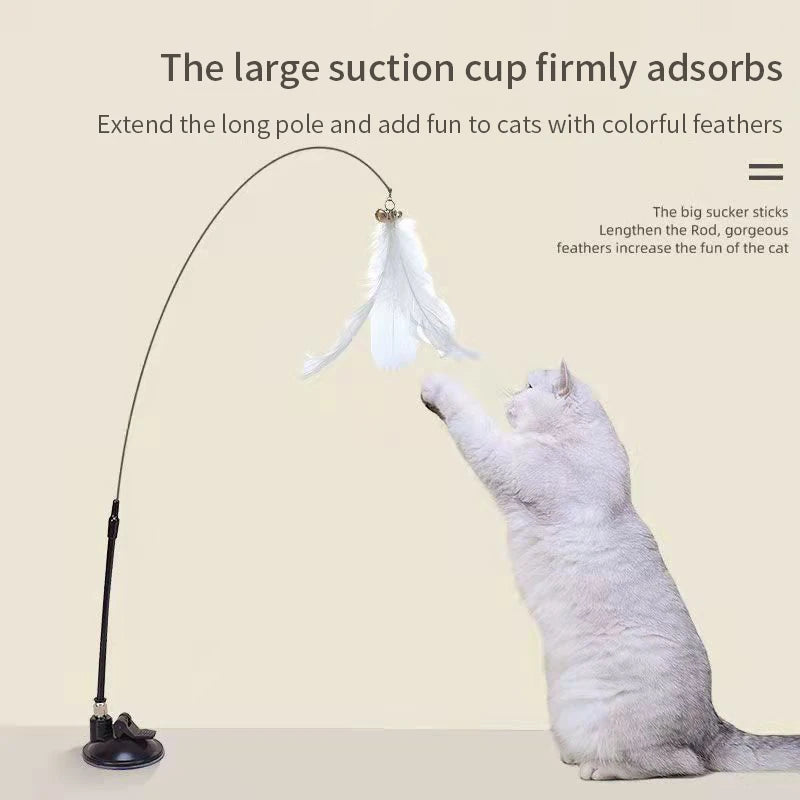 Hands-Free Cat Teaser Wand Toy with Suction Cup & Feather Bird | Interactive Kitten Play Toy