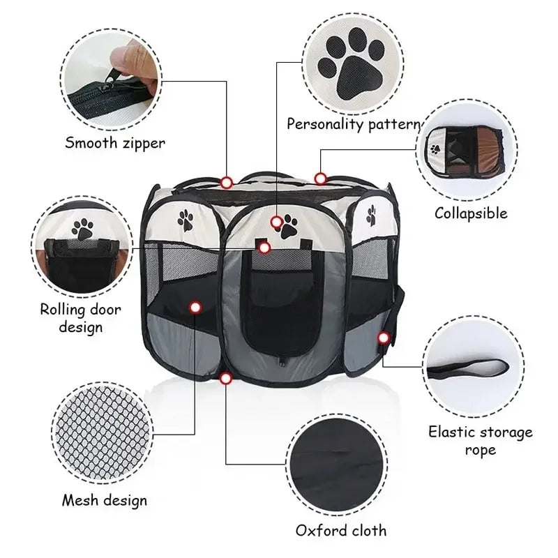 Portable Foldable Pet Playpen - Octagonal Fence Kennel Tent for Dogs & Cats
