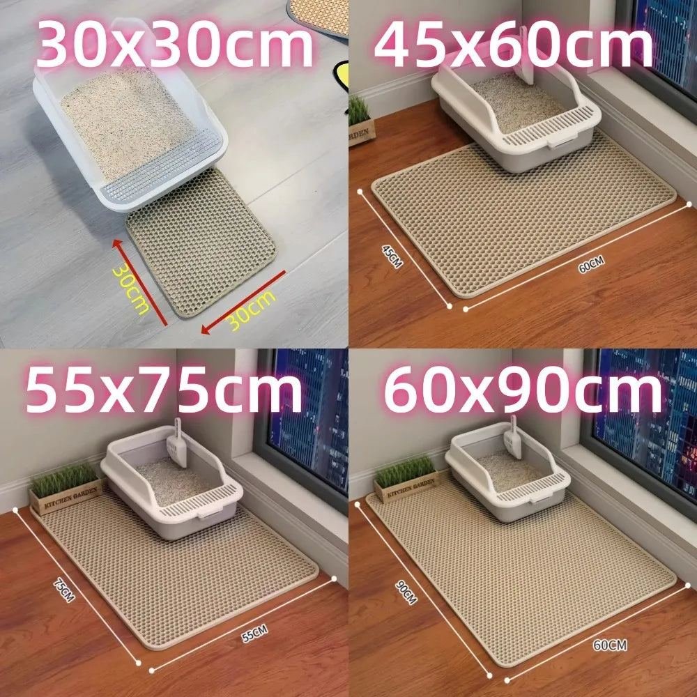 90x60CM Cat Litter Mat | Waterproof Double Layer Washable Litter Trapper Pad for Cats