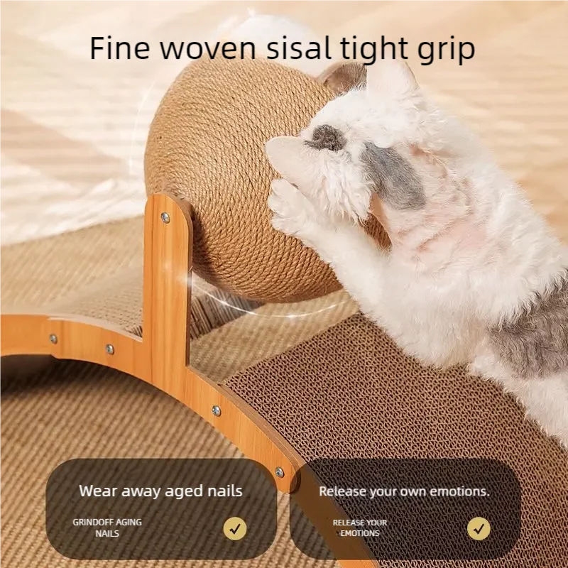 2-in-1 Wooden Cat Scratcher Ball - Sisal Scratch Board with Grinding Paw Toy