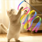 Interactive Ribbon Cat Teaser Wand Toy | Colorful Nylon Featherless Chase Toy for Kittens & Cats