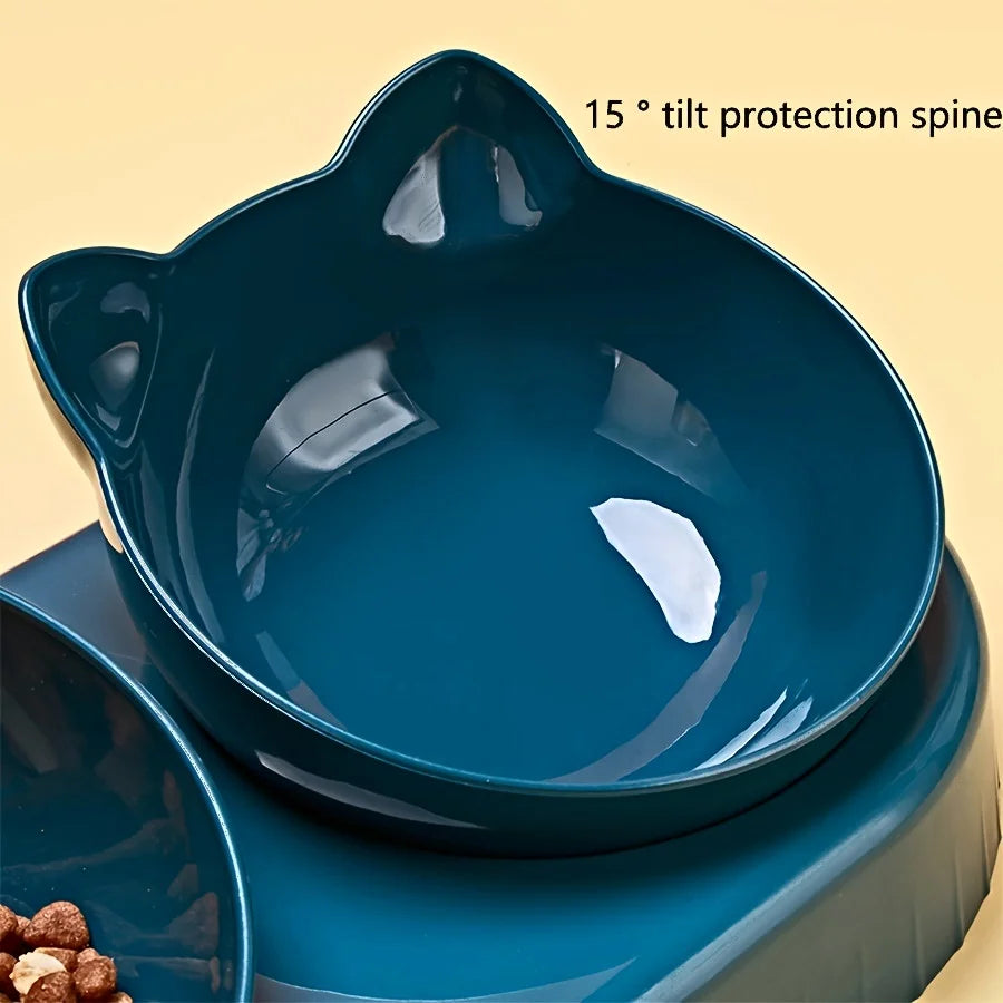 3-in-1 Cat Food & Water Bowl Set with Gravity Dispenser | Tilted Elevated Feeding Bowl for Cats