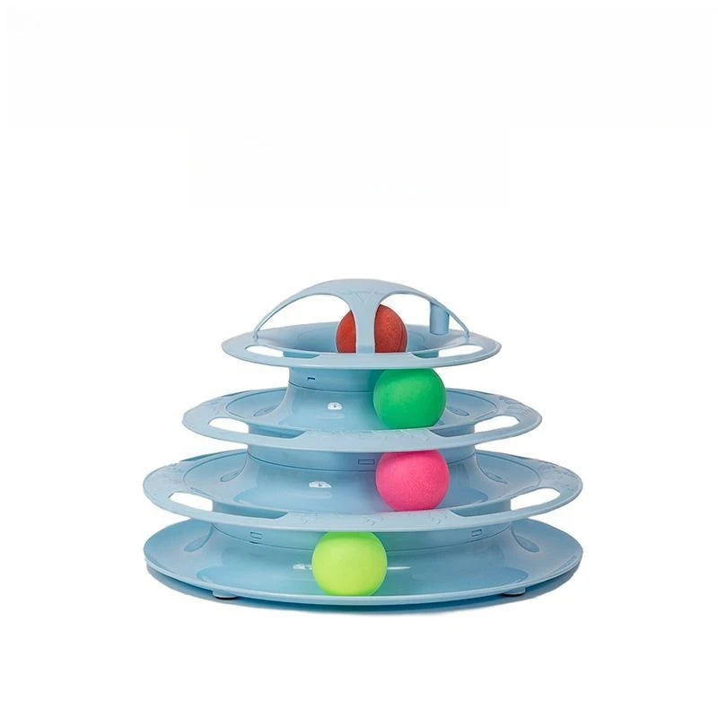 4-Tier Rotating Track Cat Toy - Interactive Rolling Ball Tower for Indoor Cats