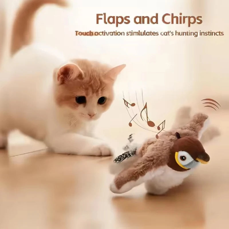 Rechargeable Chirping Flapping Bird Cat Toy – Touch Activated Interactive Plush Toy