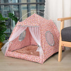 Semi-Enclosed Pet Flower Tent Bed - Cozy All-Season Nest for Cats & Small Dogs