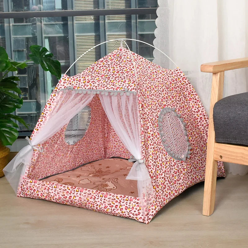 Semi-Enclosed Pet Flower Tent Bed - Cozy All-Season Nest for Cats & Small Dogs