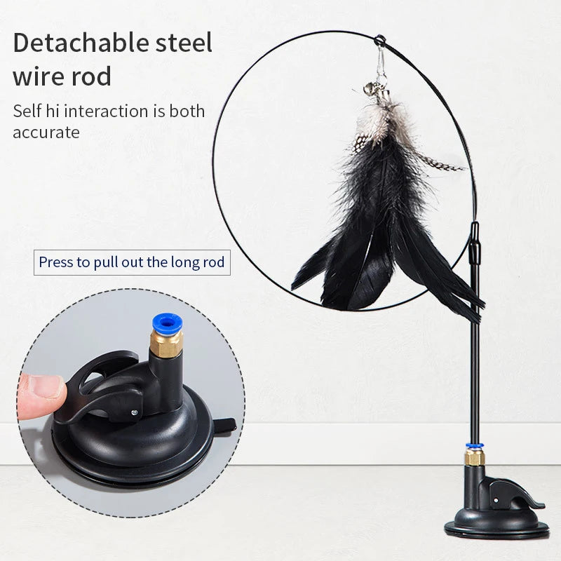 Hands-Free Cat Teaser Wand Toy with Suction Cup & Feather Bird | Interactive Kitten Play Toy