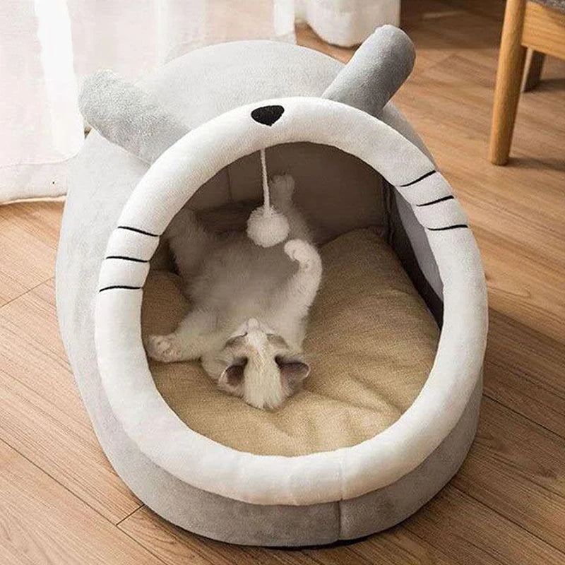 Deep Sleep Cat Bed with Removable Cushion | Foldable Cartoon Cave Bed for Cats & Small Dogs
