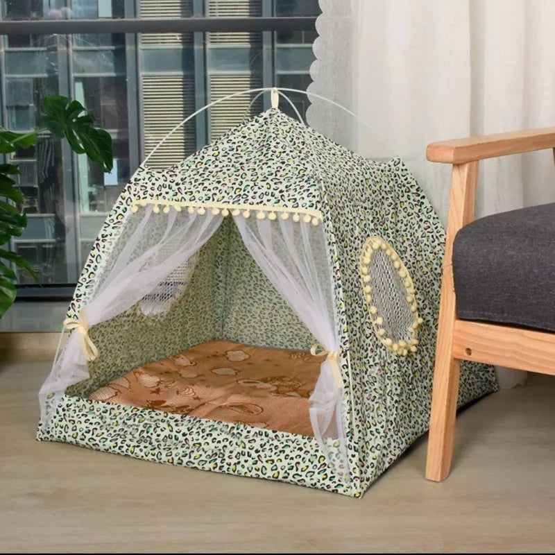 Semi-Enclosed Pet Flower Tent Bed - Cozy All-Season Nest for Cats & Small Dogs