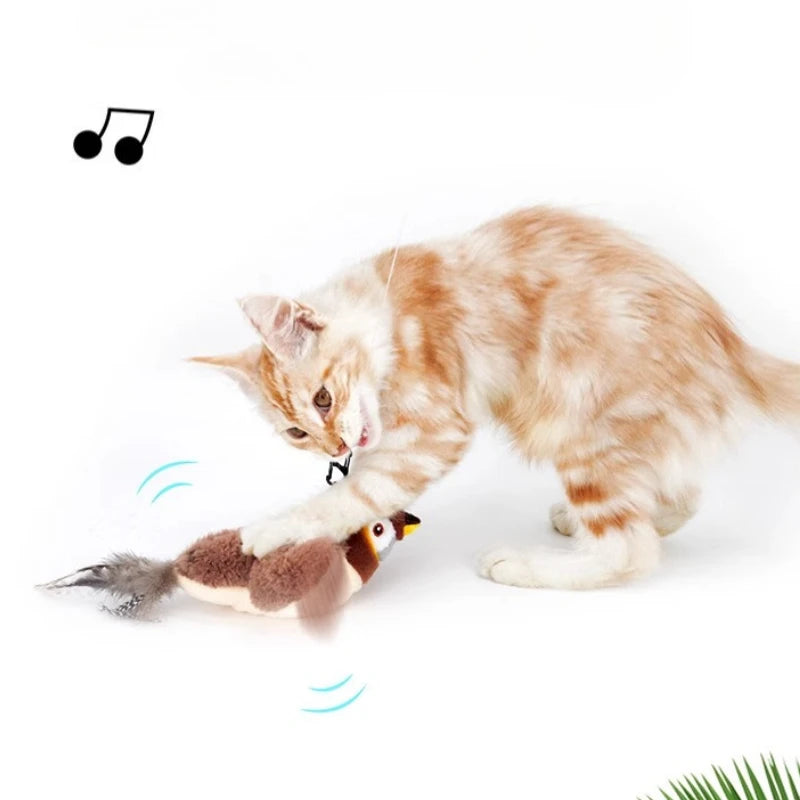 Electric Simulated Bird Cat Toy - Rechargeable Interactive Feather Kitten Toy with Catnip