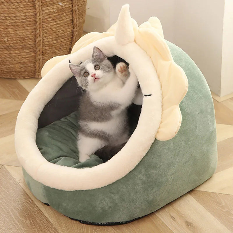 Deep Sleep Cat Bed with Removable Cushion | Foldable Cartoon Cave Bed for Cats & Small Dogs