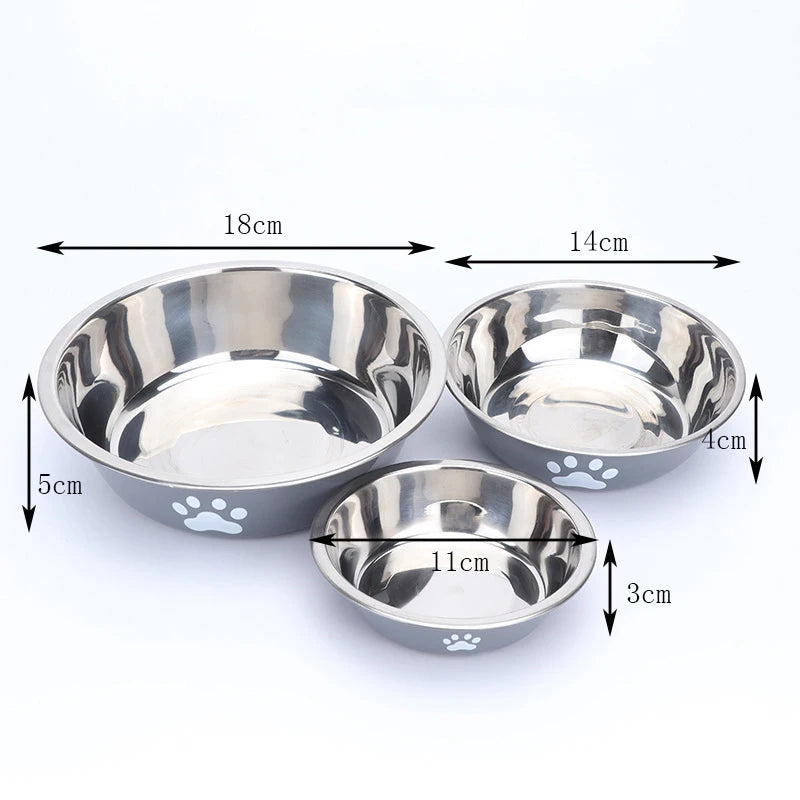 Stainless Steel Dog Bowl with Silicone Anti-Slip Base | Paw Print Pet Food & Water Bowl for Dogs & Cats