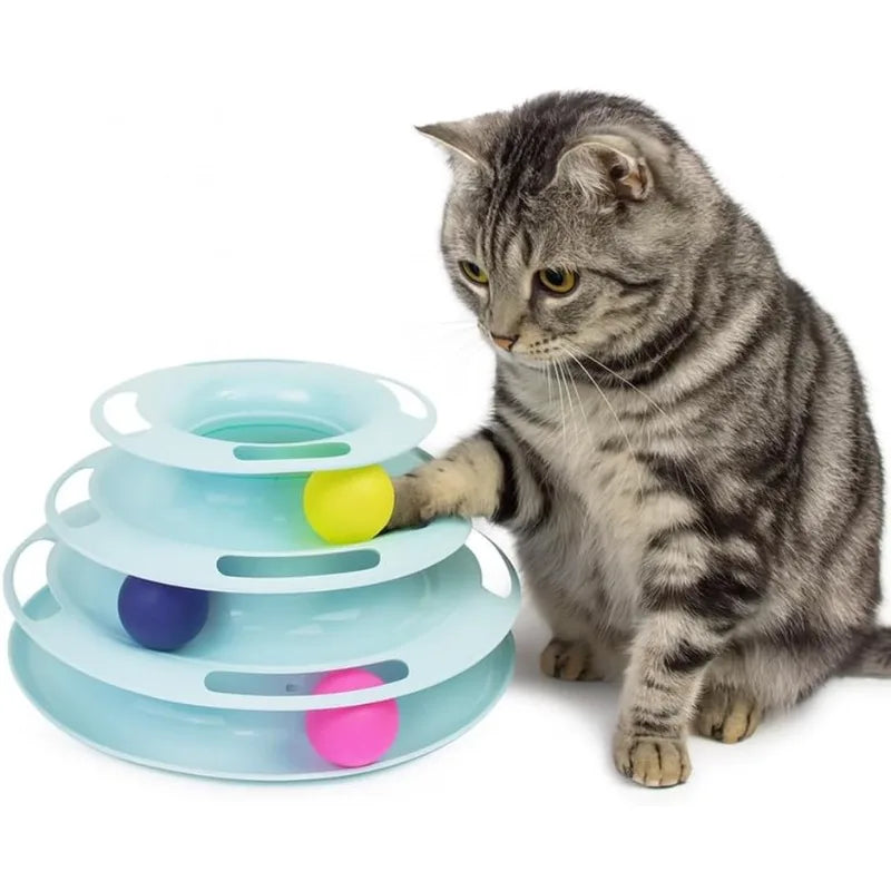 4-Tier Rotating Track Cat Toy - Interactive Rolling Ball Tower for Indoor Cats