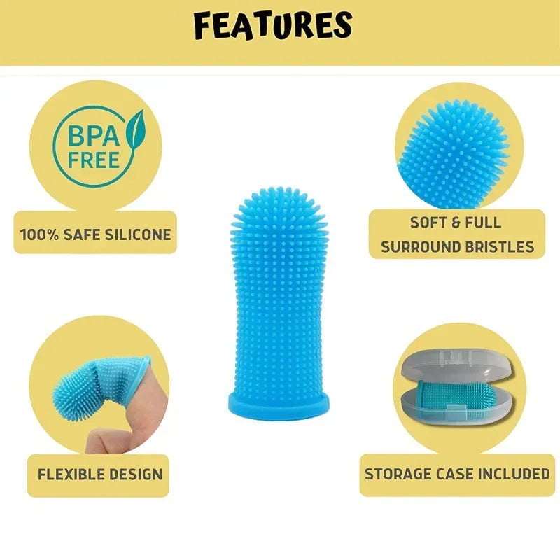 Dog & Cat Finger Toothbrush with Storage Case | Soft Silicone Pet Dental Brush