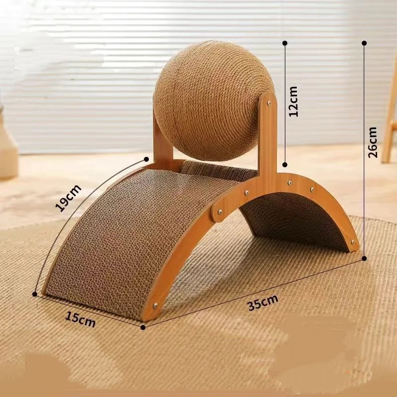 2-in-1 Wooden Cat Scratcher Ball - Sisal Scratch Board with Grinding Paw Toy