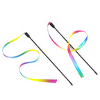 Interactive Ribbon Cat Teaser Wand Toy | Colorful Nylon Featherless Chase Toy for Kittens & Cats