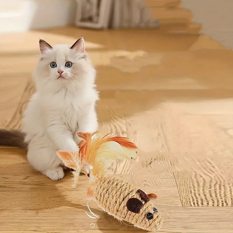 Sisal Mouse Cat Toy – Interactive Plush Chew & Hunting Toy for Cats (1 or 4 Pack)