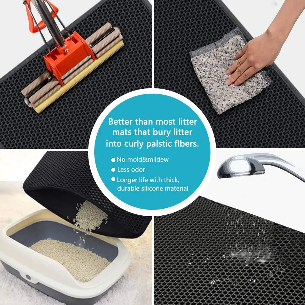 Double Layer Cat Litter Mat | Waterproof Non-Slip Litter Trapper Pad for Cleaner Floors