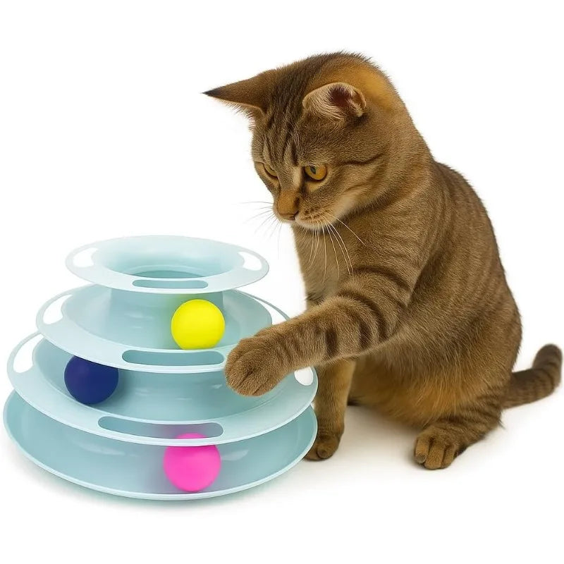 4-Tier Rotating Track Cat Toy - Interactive Rolling Ball Tower for Indoor Cats