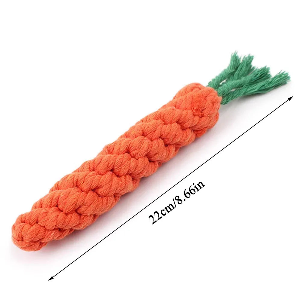 Carrot Rope Dog Chew Toy | Durable Braided Cotton Bite Toy for Puppy Teething & Dental Cleaning