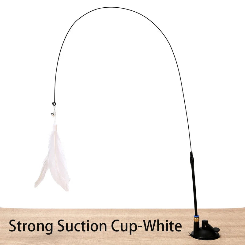 Hands-Free Cat Teaser Wand Toy with Suction Cup & Feather Bird | Interactive Kitten Play Toy