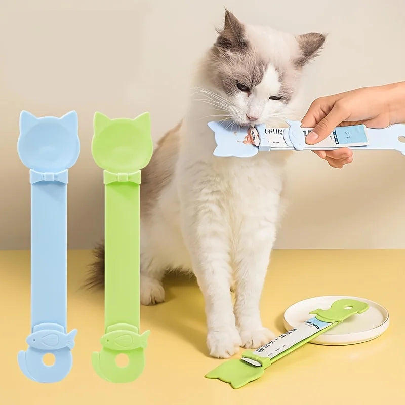 Long-Handle Cat Treat Spoon - Easy-Squeeze Lickable Wet Food Feeder