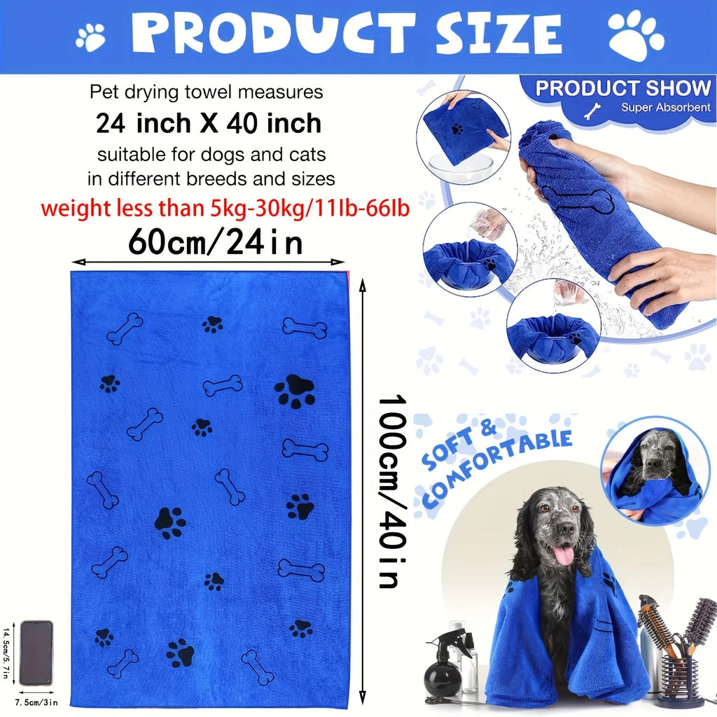 Quick Drying Microfiber Dog Towel | Super Absorbent Pet Bath Towel for Dogs & Cats