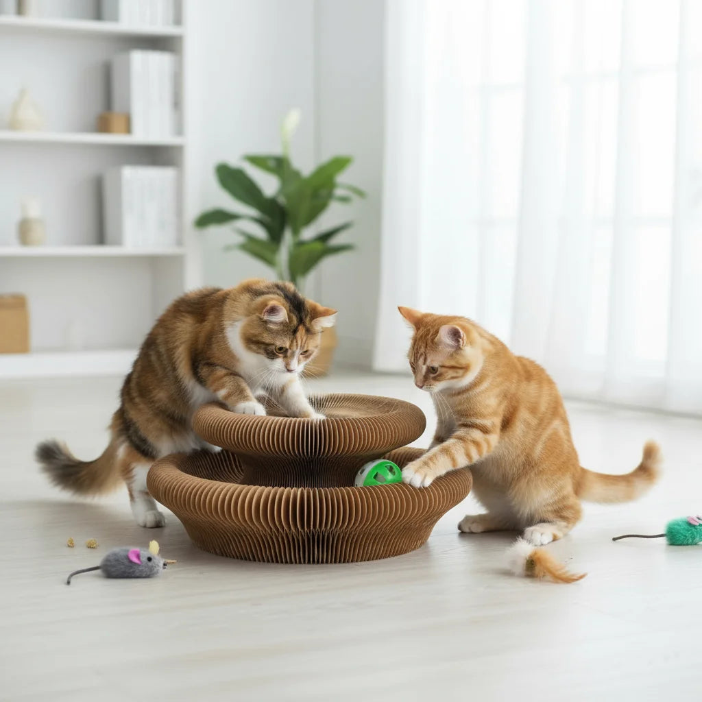 Magic Organ Cat Scratcher Board with Ball - Foldable Corrugated Scratching Toy