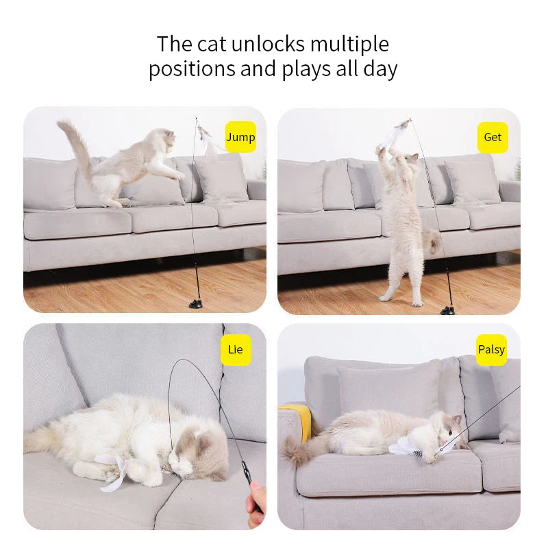 Hands-Free Cat Teaser Wand Toy with Suction Cup & Feather Bird | Interactive Kitten Play Toy