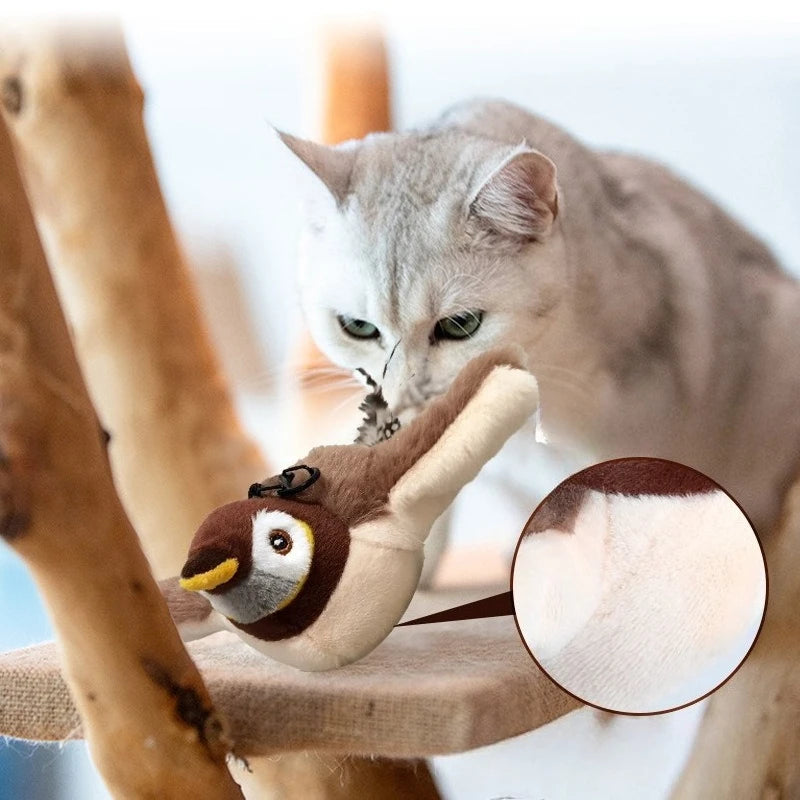 Electric Simulated Bird Cat Toy - Rechargeable Interactive Feather Kitten Toy with Catnip