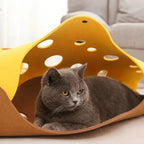 Collapsible Cat Tunnel & Felt Nest - Deformable Splicing Play Tube with Pom-Poms