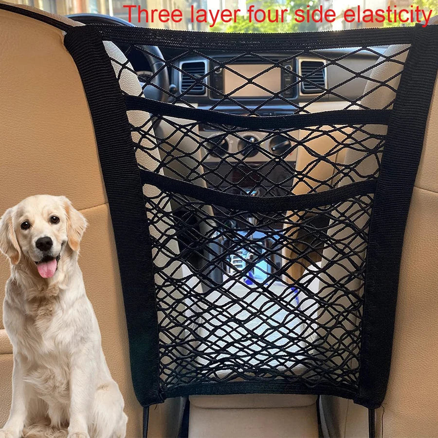 Pet Car Safety Barrier Mesh with Storage Pocket – Dog Back Seat Barrier Guard for Cars & SUVs