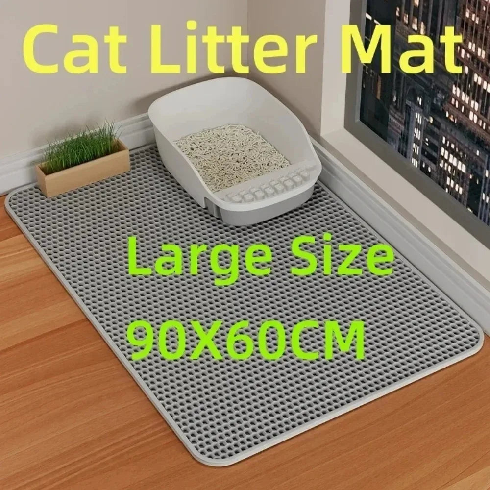 90x60CM Cat Litter Mat | Waterproof Double Layer Washable Litter Trapper Pad for Cats