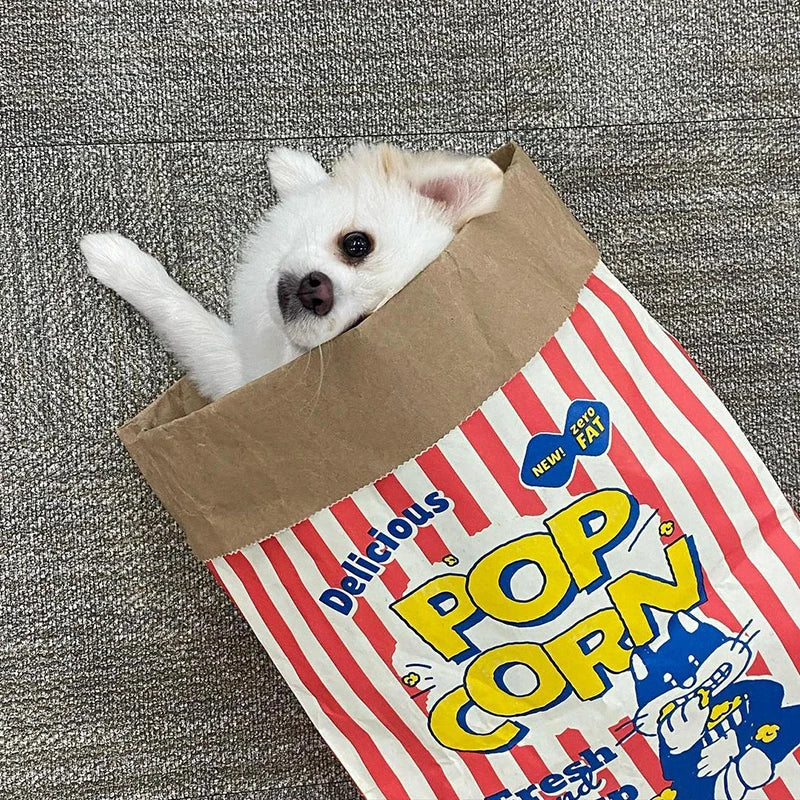 Interactive Popcorn Paper Bag Puzzle Toy for Dogs & Cats – Crinkle Treat Hiding Chew Toy