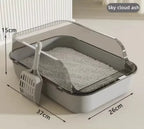 P Semi-Enclosed Cat Litter Box Splashproof Kitten Toilet Tray Pet