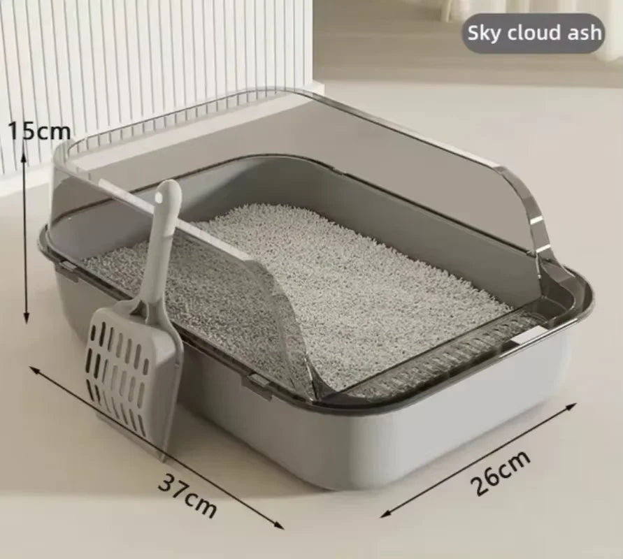 P Semi-Enclosed Cat Litter Box Splashproof Kitten Toilet Tray Pet