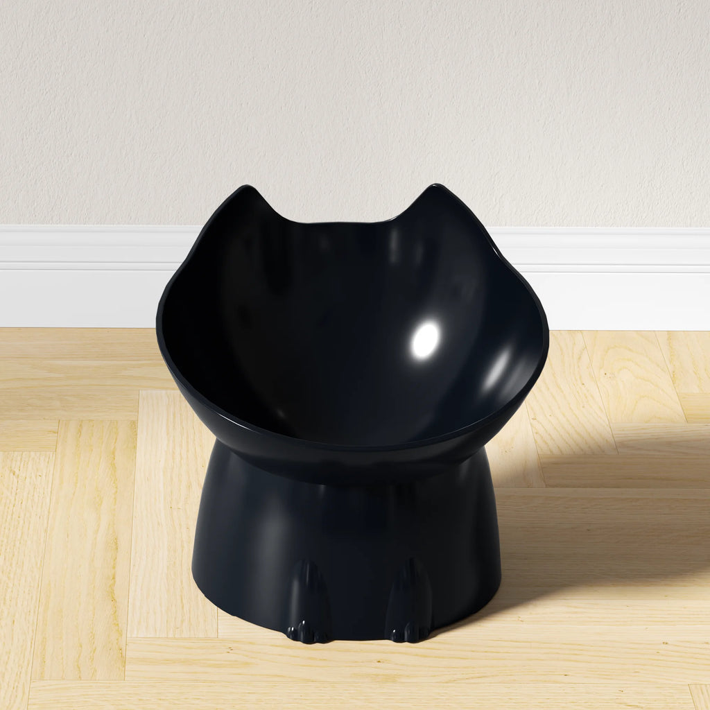 Elevated Cat Bowl with Tilted Edge | Anti-Tip Raised Feeding Dish for Cats & Kittens