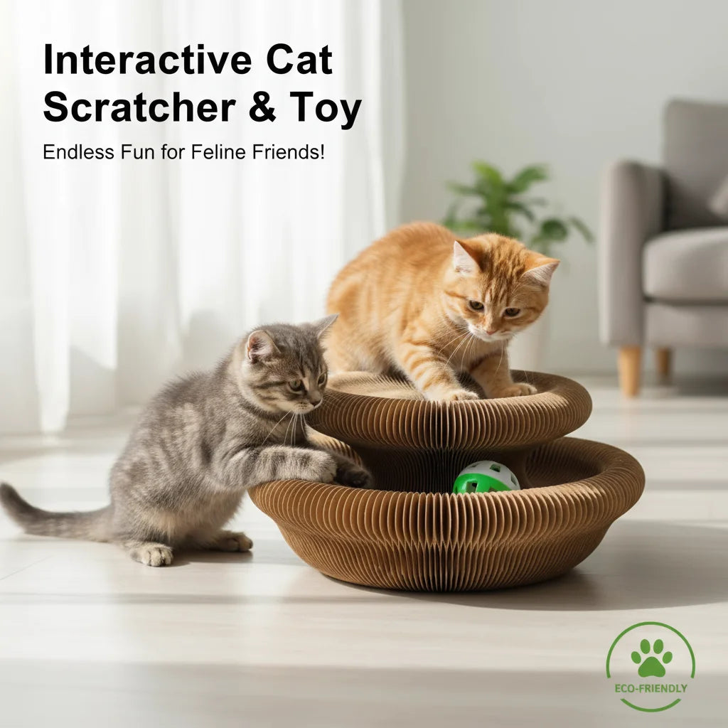Magic Organ Cat Scratcher Board with Ball - Foldable Corrugated Scratching Toy