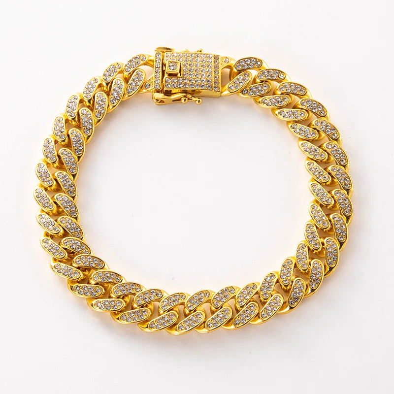 Luxury Hip Hop Dog Collar, Gold Tone Stainless Steel Cuban