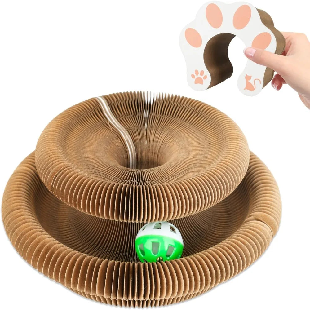 Magic Organ Cat Scratcher Board with Ball - Foldable Corrugated Scratching Toy