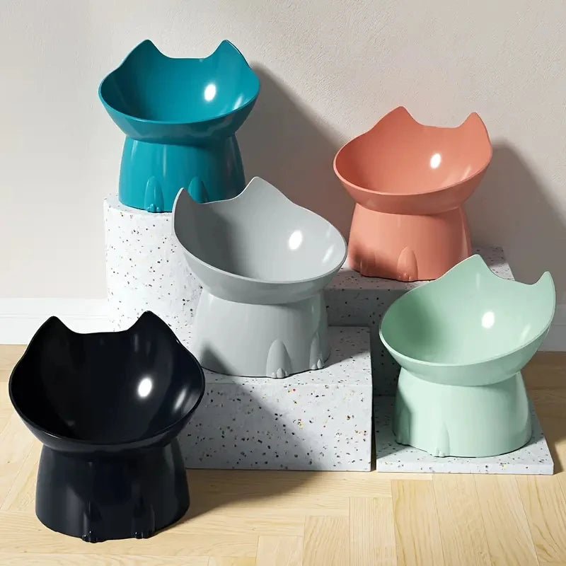 Elevated Cat Bowl with Tilted Edge | Anti-Tip Raised Feeding Dish for Cats & Kittens