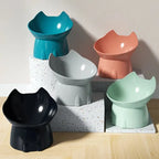 Elevated Cat Bowl with Tilted Edge | Anti-Tip Raised Feeding Dish for Cats & Kittens