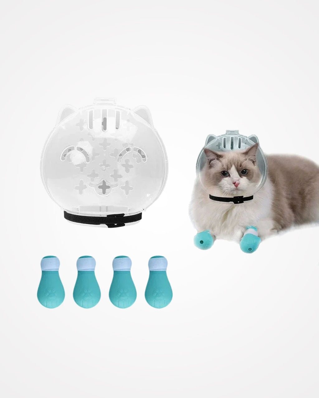 Cat Muzzle Grooming Set | Breathable Anti-Bite Hood with Silicone Paw Covers for Cats
