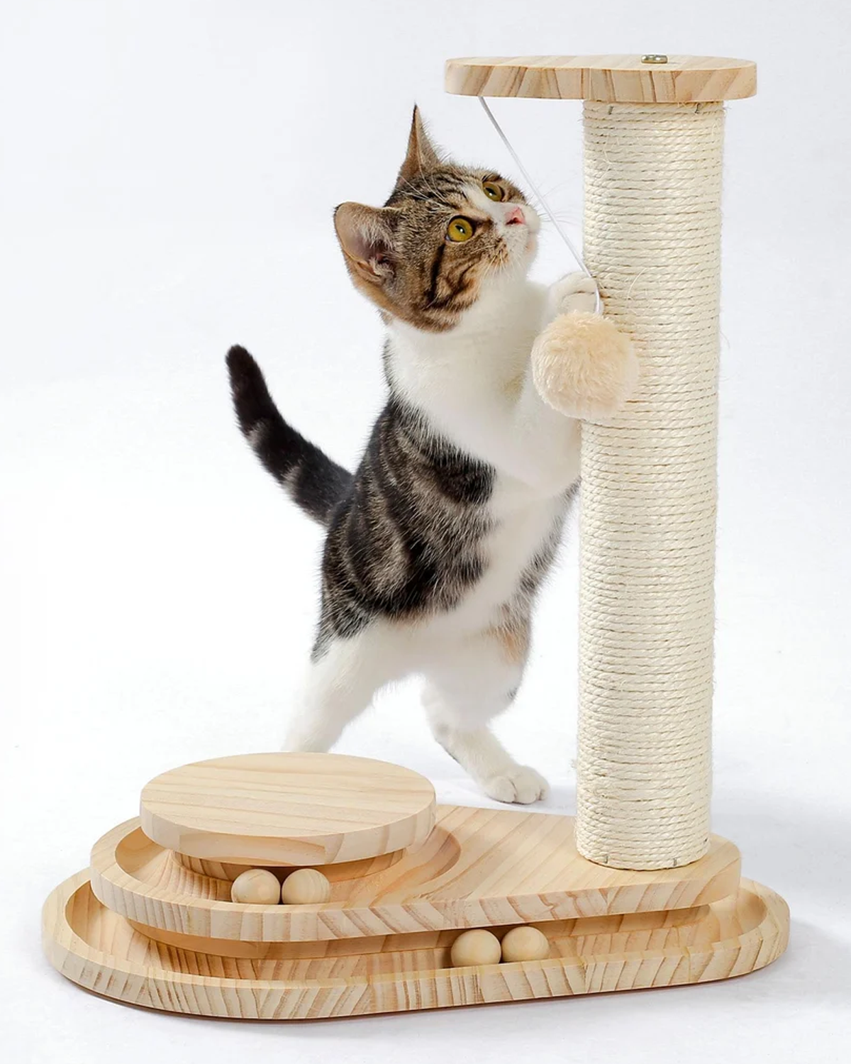 Two-Level Sisal Cat Scratching Post with Ball Track