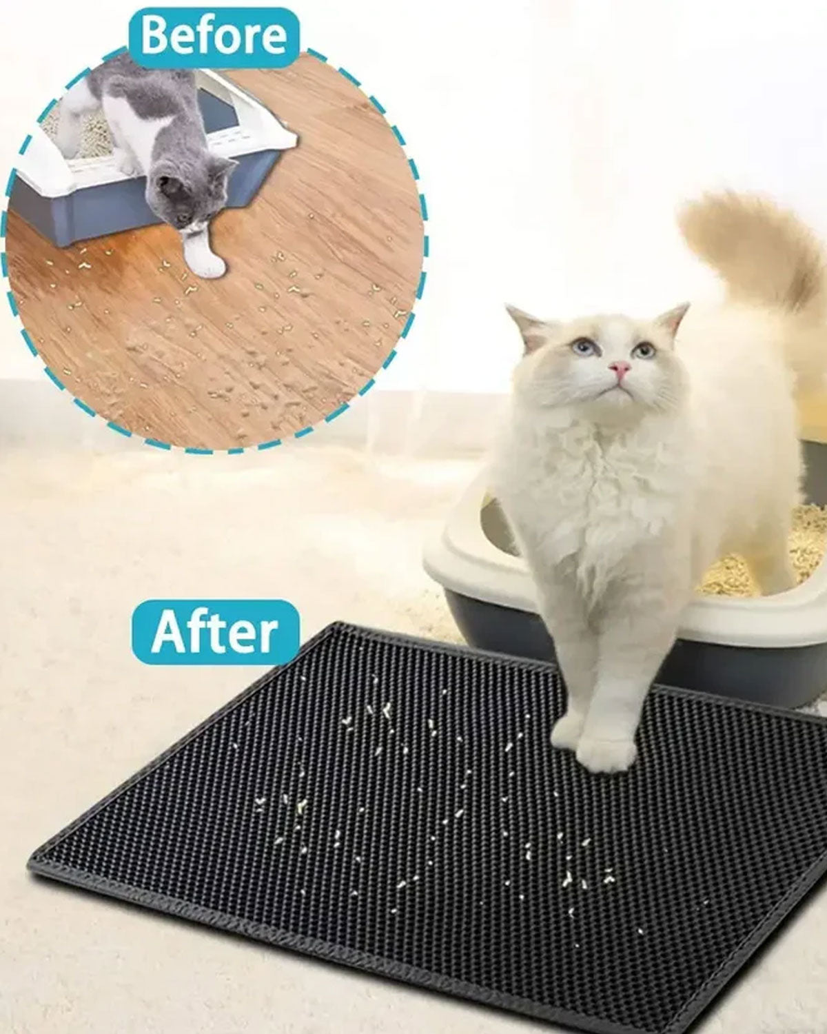 90x60CM Cat Litter Mat | Waterproof Double Layer Washable Litter Trapper Pad for Cats